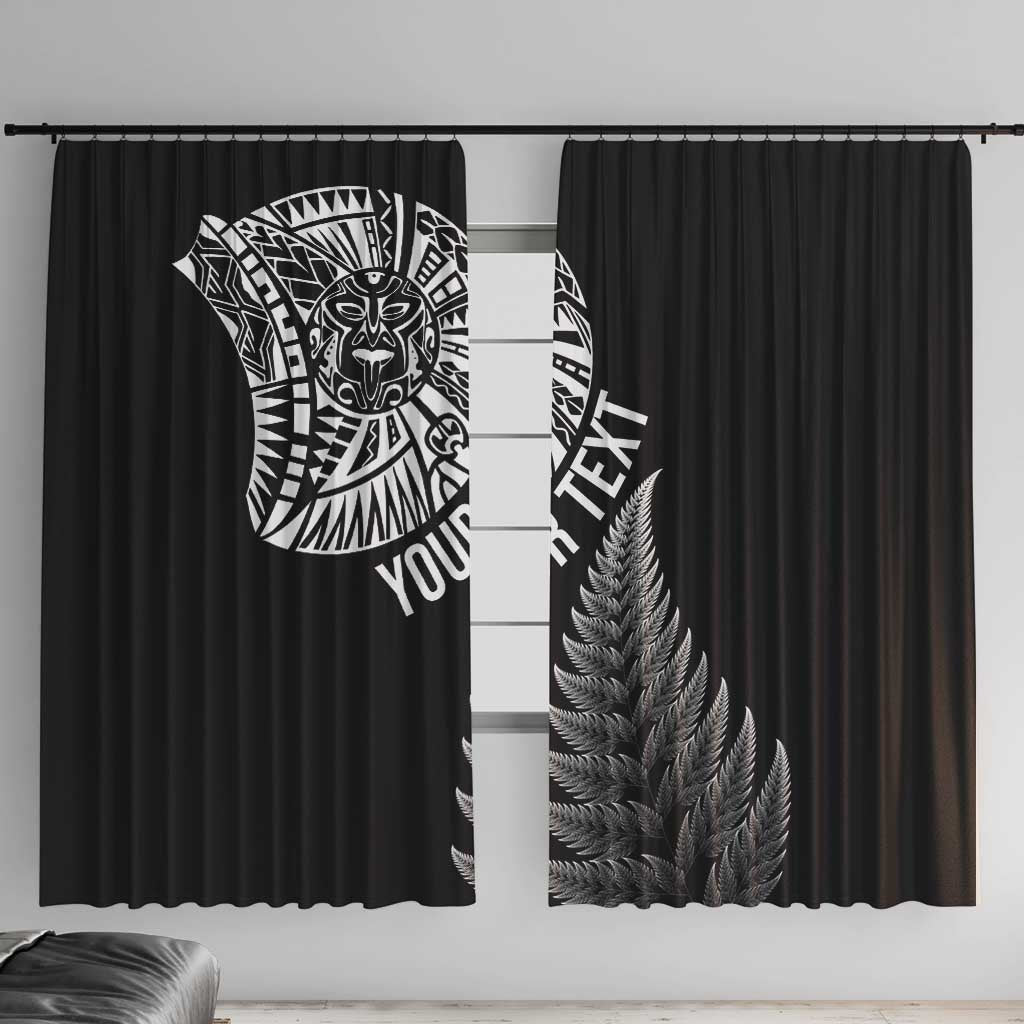 Personalised New Zealand Maori Art Tattoo and Silver Fern Window Curtain LT03 With Hooks Black - Polynesian Pride