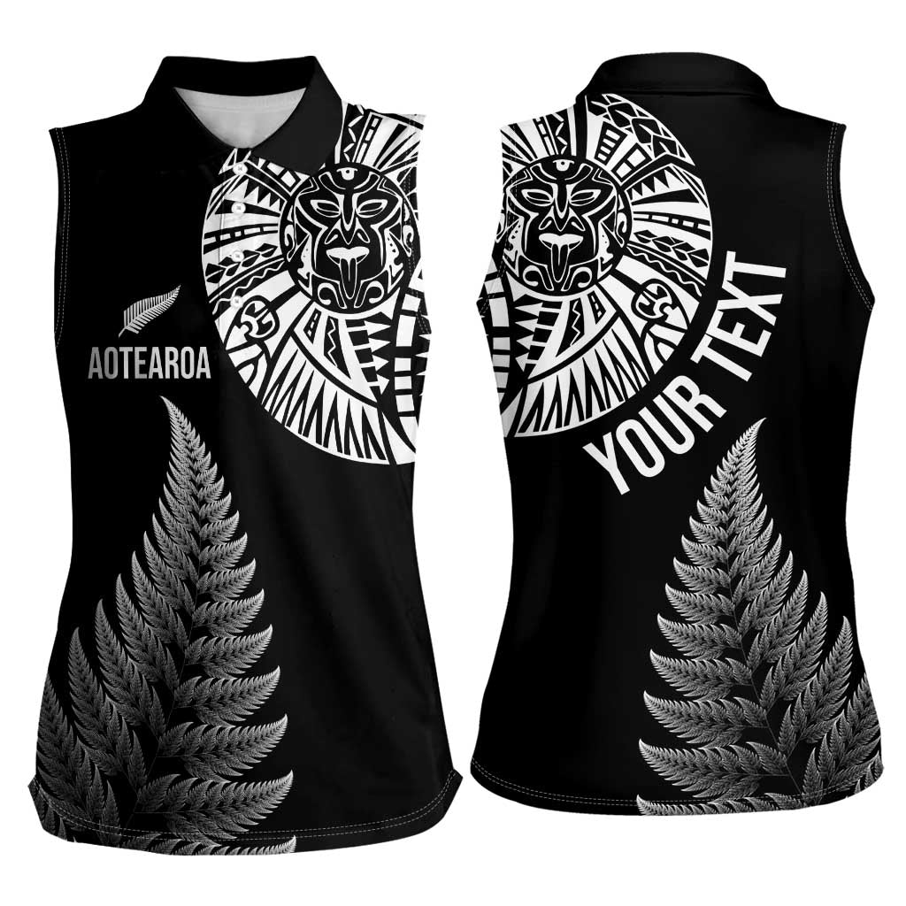 Personalised New Zealand Maori Art Tattoo and Silver Fern Women Sleeveless Polo Shirt