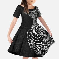 Polynesian Art Traditional Tattoo Pattern Family Matching Mermaid Dress and Hawaiian Shirt LT03 Daughter's Dress Black - Polynesian Pride
