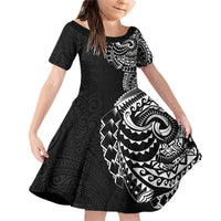 Polynesian Art Traditional Tattoo Pattern Family Matching Off Shoulder Short Dress and Hawaiian Shirt