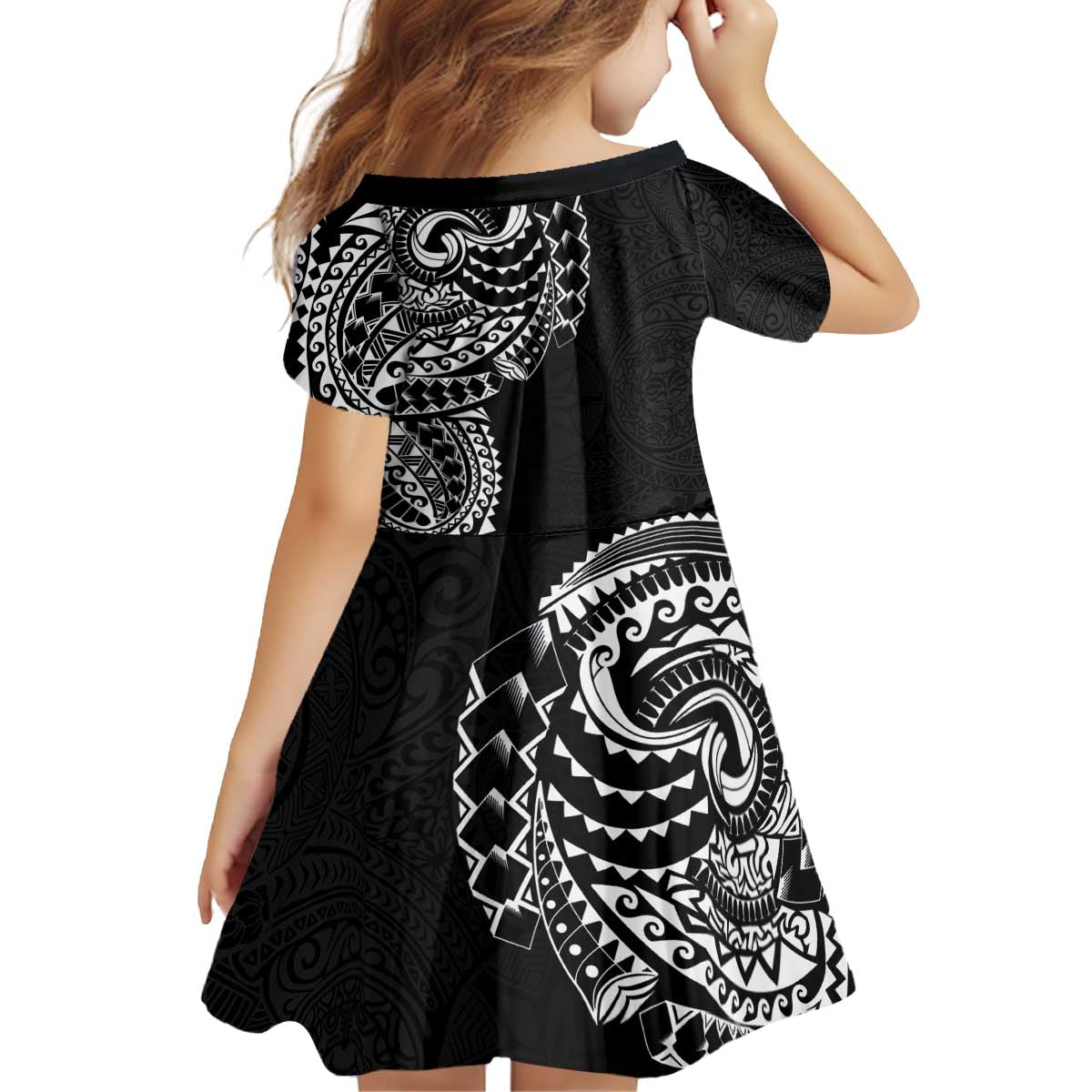 Polynesian Art Traditional Tattoo Pattern Family Matching Off Shoulder Short Dress and Hawaiian Shirt