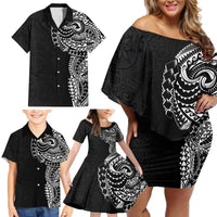 Polynesian Art Traditional Tattoo Pattern Family Matching Off Shoulder Short Dress and Hawaiian Shirt