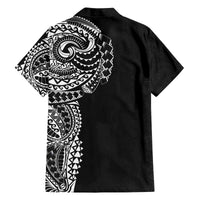 Polynesian Art Traditional Tattoo Pattern Family Matching Off Shoulder Short Dress and Hawaiian Shirt