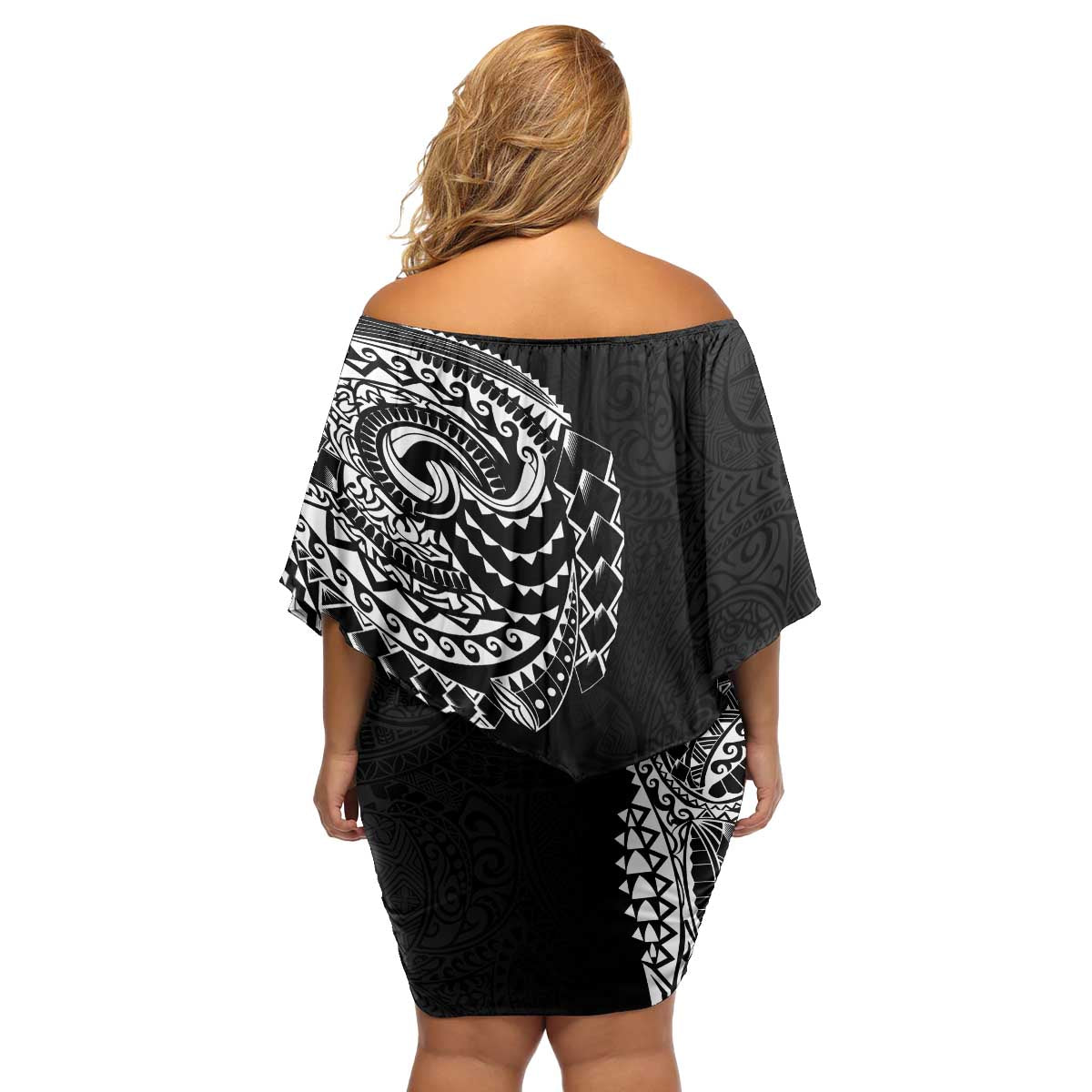 Polynesian Art Traditional Tattoo Pattern Family Matching Off Shoulder Short Dress and Hawaiian Shirt