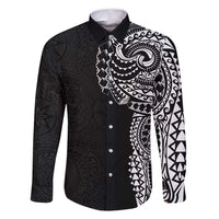 Polynesian Art Traditional Tattoo Pattern Family Matching Tank Maxi Dress and Hawaiian Shirt LT03 Dad's Shirt - Long Sleeve Black - Polynesian Pride