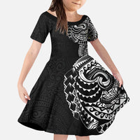 Polynesian Art Traditional Tattoo Pattern Kid Short Sleeve Dress