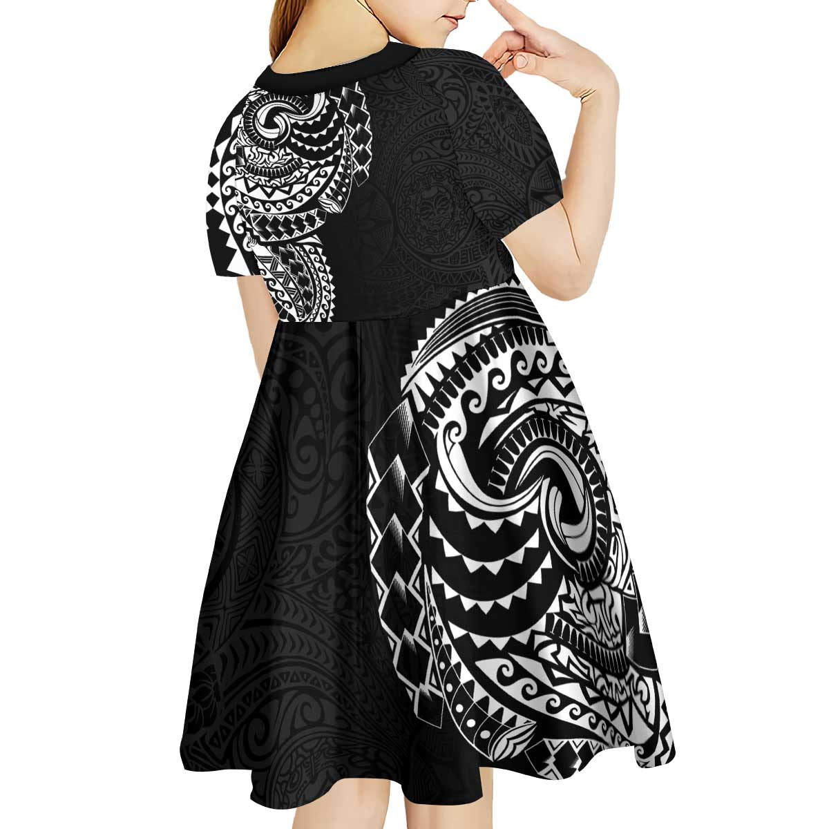 Polynesian Art Traditional Tattoo Pattern Kid Short Sleeve Dress