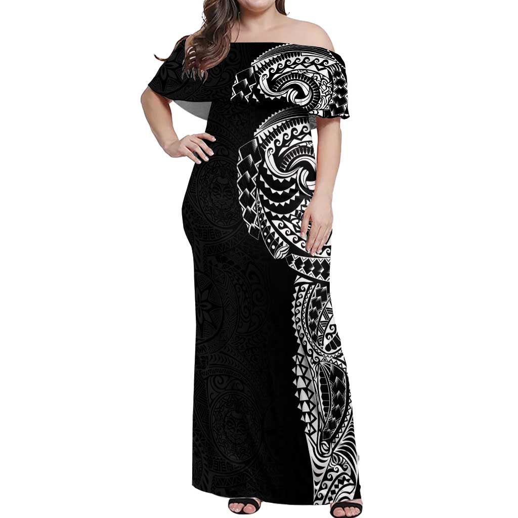 Polynesian Art Traditional Tattoo Pattern Off Shoulder Maxi Dress LT03 Women Black - Polynesian Pride