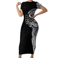Polynesian Art Traditional Tattoo Pattern Short Sleeve Bodycon Dress LT03 Long Dress Black - Polynesian Pride