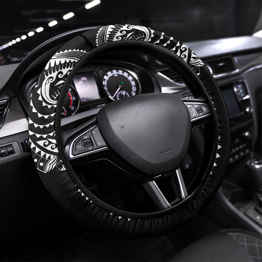 Polynesian Art Traditional Tattoo Pattern Steering Wheel Cover LT03 Universal Fit Black - Polynesian Pride