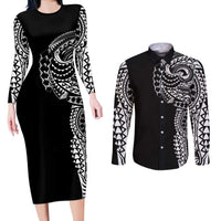 Polynesian Art Traditional Tattoo Couples Matching Long Sleeve Bodycon Dress and Long Sleeve Button Shirt Simple Style