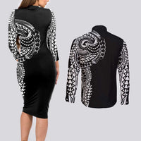 Polynesian Art Traditional Tattoo Couples Matching Long Sleeve Bodycon Dress and Long Sleeve Button Shirt Simple Style