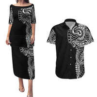 Polynesian Art Traditional Tattoo Couples Matching Puletasi and Hawaiian Shirt Simple Style