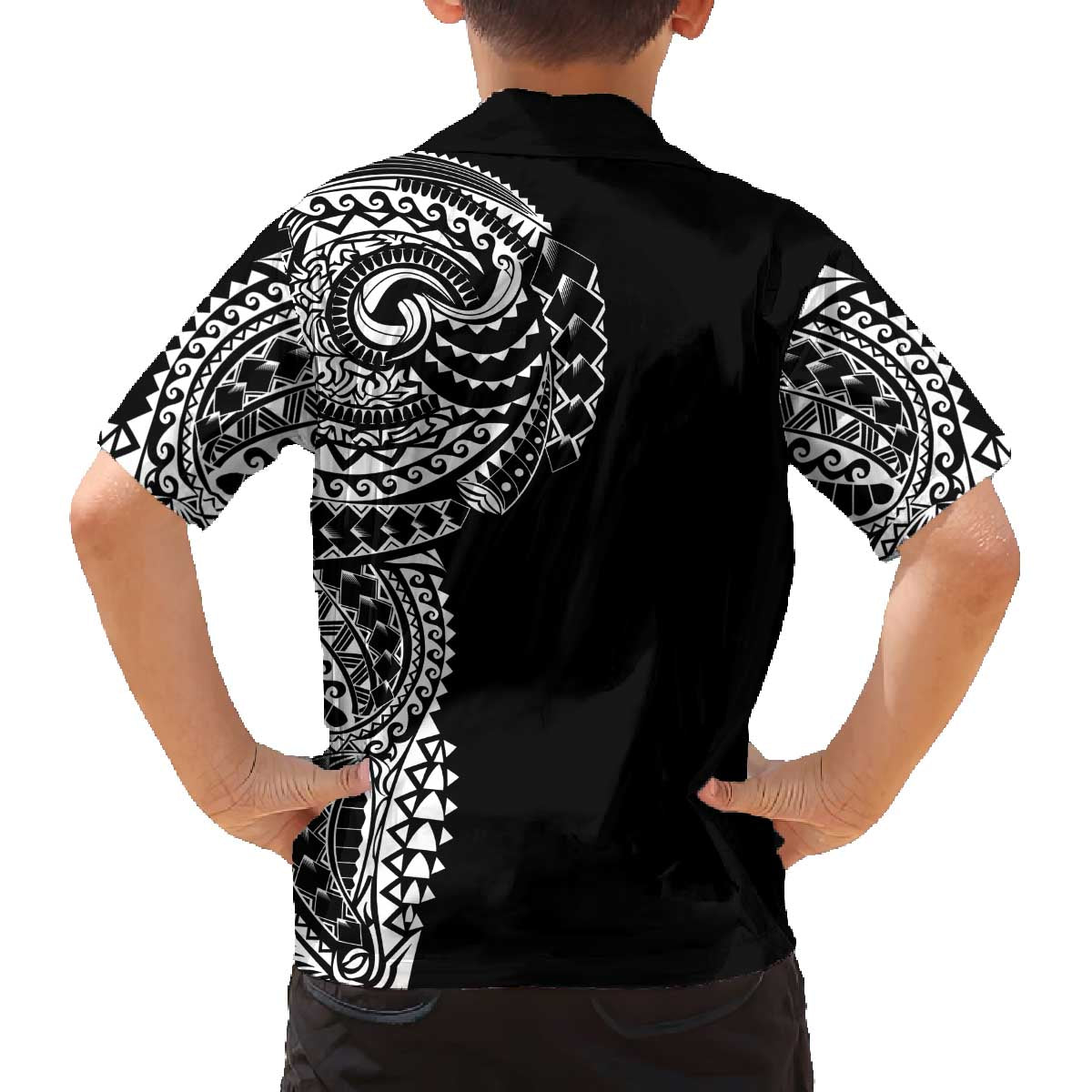 Polynesian Art Traditional Tattoo Family Matching Off Shoulder Short Dress and Hawaiian Shirt Simple Style