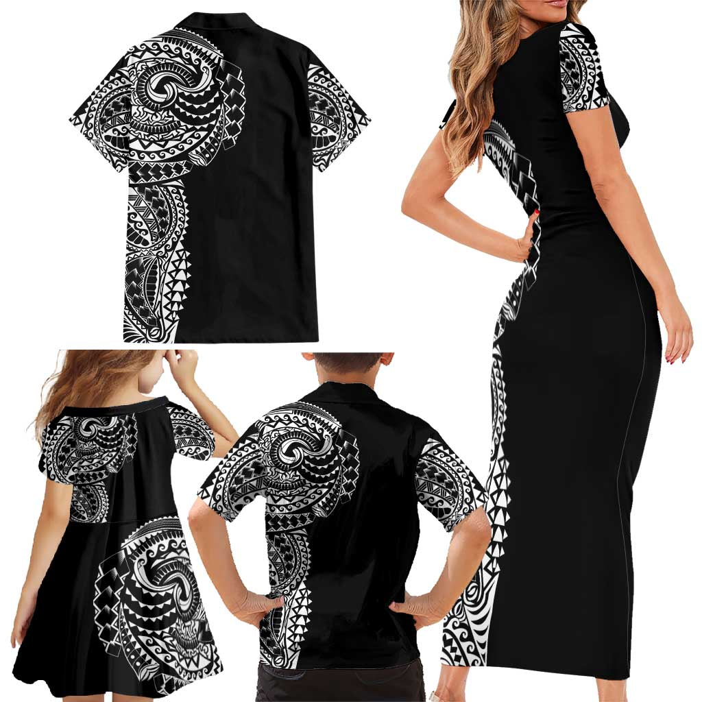Polynesian Art Traditional Tattoo Family Matching Short Sleeve Bodycon Dress and Hawaiian Shirt Simple Style