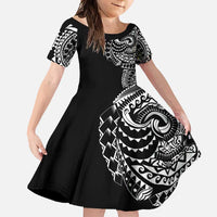 Polynesian Art Traditional Tattoo Family Matching Tank Maxi Dress and Hawaiian Shirt Simple Style LT03 Daughter's Dress Black - Polynesian Pride
