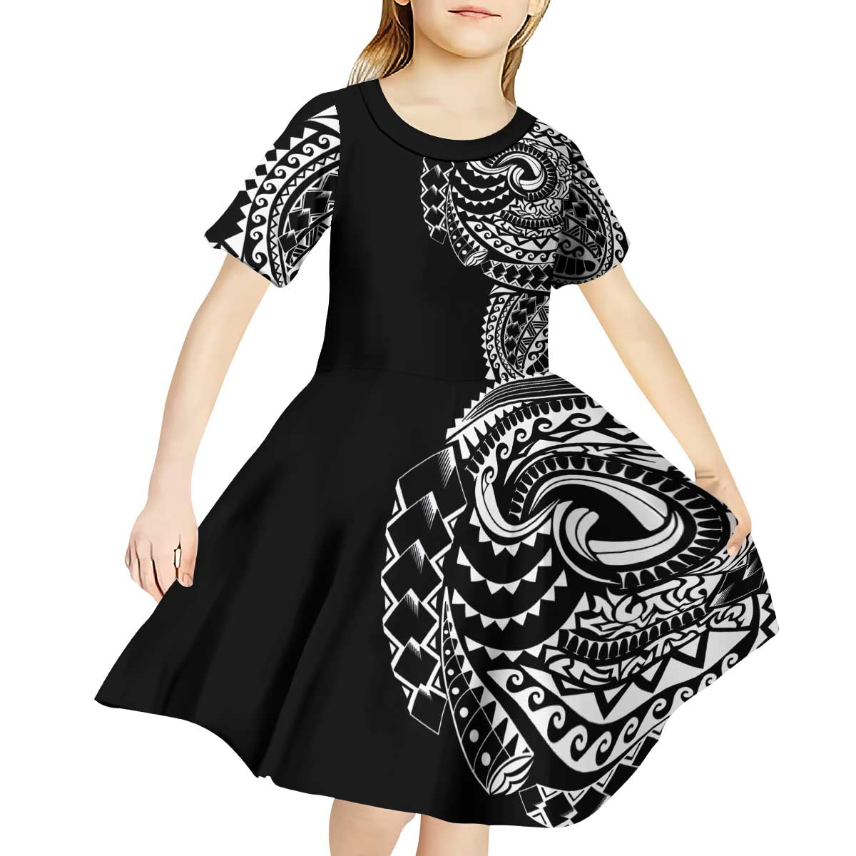 Polynesian Art Traditional Tattoo Kid Short Sleeve Dress Simple Style
