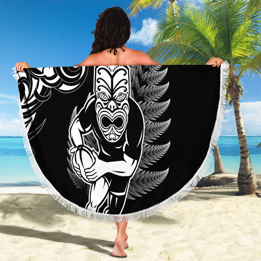 New Zealand Maori Warrior Rugby Beach Blanket Silver Fern