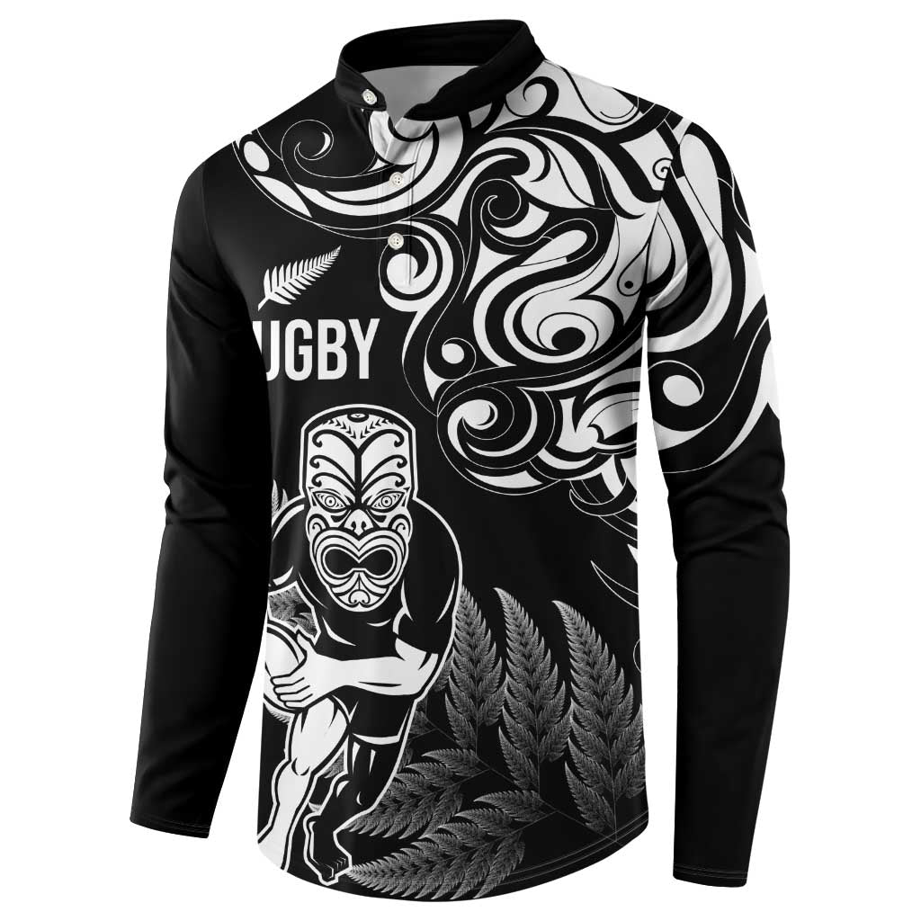 New Zealand Maori Warrior Rugby Button Sweatshirt Silver Fern