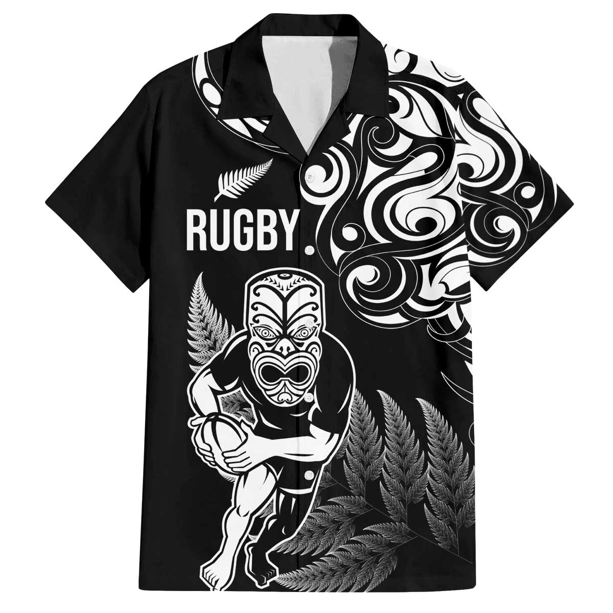 New Zealand Maori Warrior Rugby Family Matching Off Shoulder Short Dress and Hawaiian Shirt Silver Fern