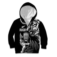 New Zealand Maori Warrior Rugby Kid Hoodie Silver Fern