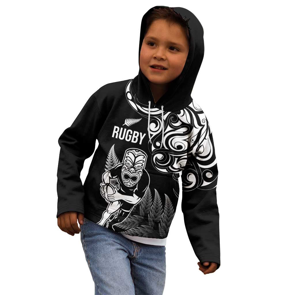 New Zealand Maori Warrior Rugby Kid Hoodie Silver Fern