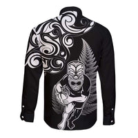 New Zealand Maori Warrior Rugby Long Sleeve Button Shirt Silver Fern