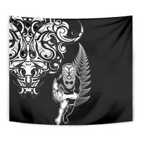 New Zealand Maori Warrior Rugby Tapestry Silver Fern