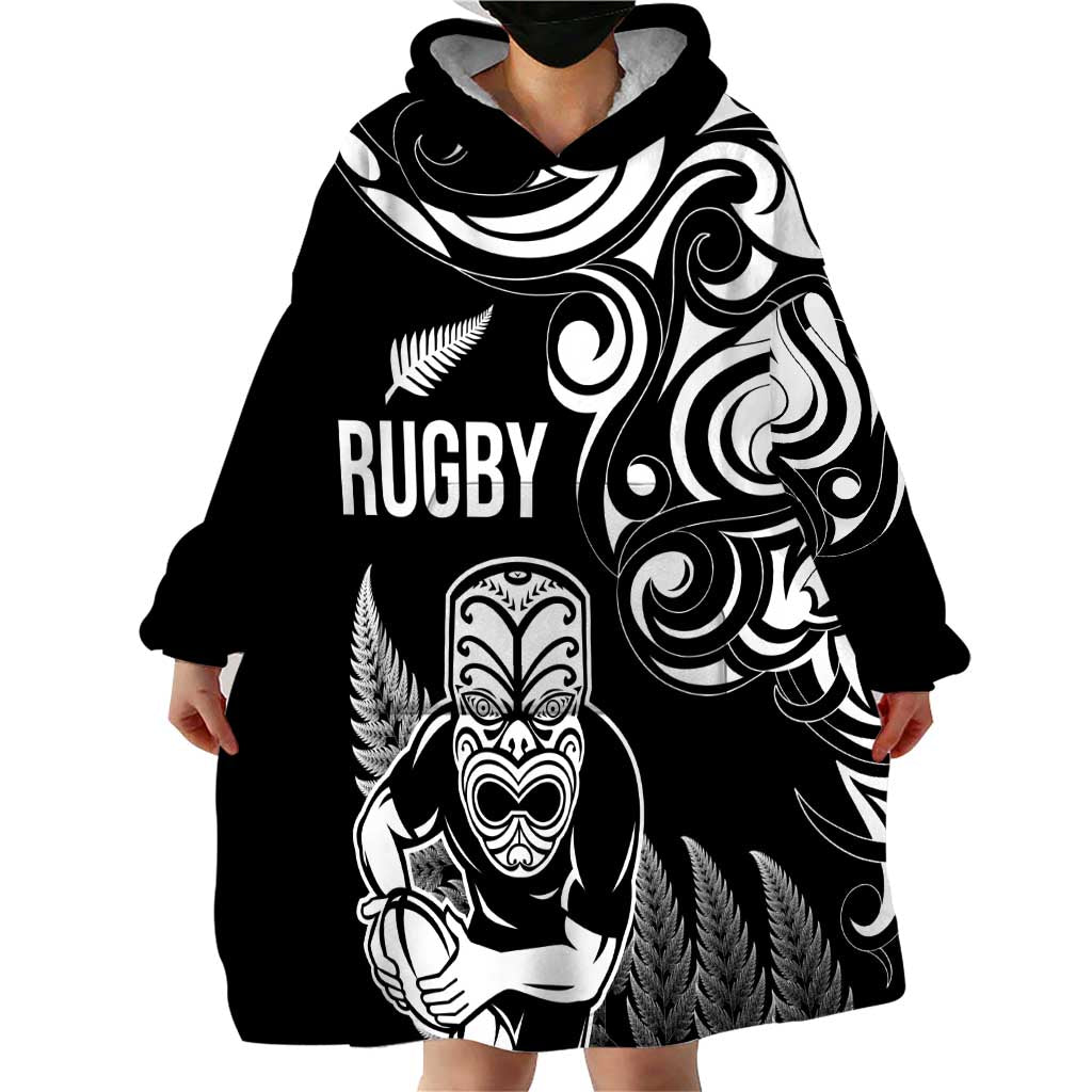 New Zealand Maori Warrior Rugby Wearable Blanket Hoodie Silver Fern