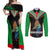 Custom PNG Mendi Muruks Rugby Couples Matching Off Shoulder Maxi Dress and Long Sleeve Button Shirts The Cassowary Head and PNG Bird Polynesian Tattoo LT03 Green - Polynesian Pride