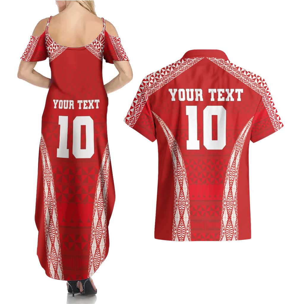 Custom Tonga Pacific Rugby 2024 Couples Matching Summer Maxi Dress and Hawaiian Shirt Ngatu Tribal Pattern LT03 - Polynesian Pride