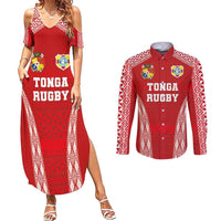 Custom Tonga Pacific Rugby 2024 Couples Matching Summer Maxi Dress and Long Sleeve Button Shirt Ngatu Tribal Pattern