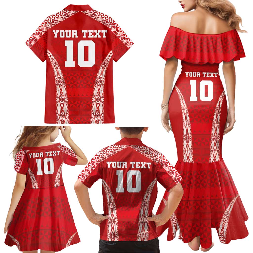 Custom Tonga Pacific Rugby 2024 Family Matching Mermaid Dress and Hawaiian Shirt Ngatu Tribal Pattern