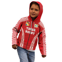Custom Tonga Pacific Rugby 2024 Kid Hoodie Ngatu Tribal Pattern