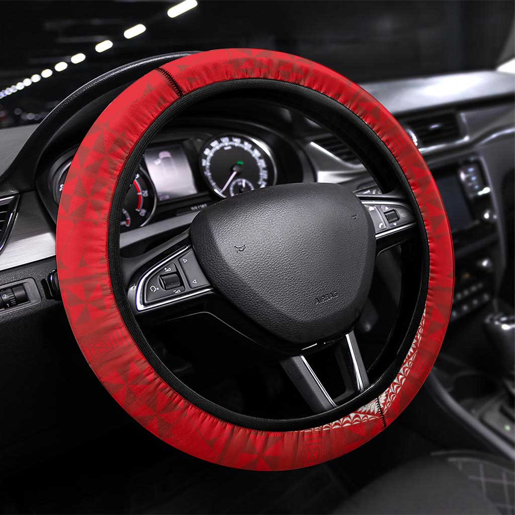Tonga Pacific Rugby 2024 Steering Wheel Cover Ngatu Tribal Pattern LT03 Universal Fit Red - Polynesian Pride