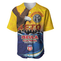 American Samoa Fautasi Baseball Jersey Bald Eage and Sailfish with Kakau Motifs LT03 Yellow - Polynesian Pride