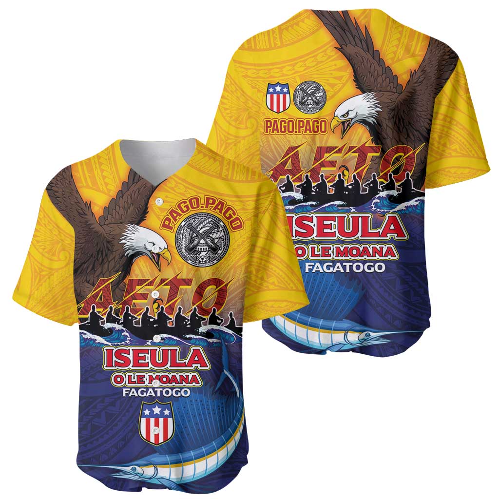 American Samoa Fautasi Baseball Jersey Bald Eage and Sailfish with Kakau Motifs LT03 - Polynesian Pride