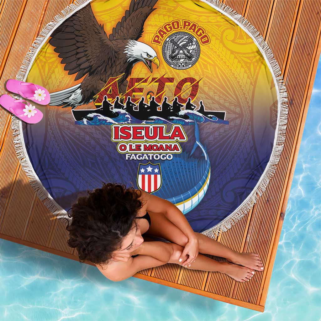 American Samoa Fautasi Beach Blanket Bald Eage and Sailfish with Kakau Motifs LT03 - Polynesian Pride