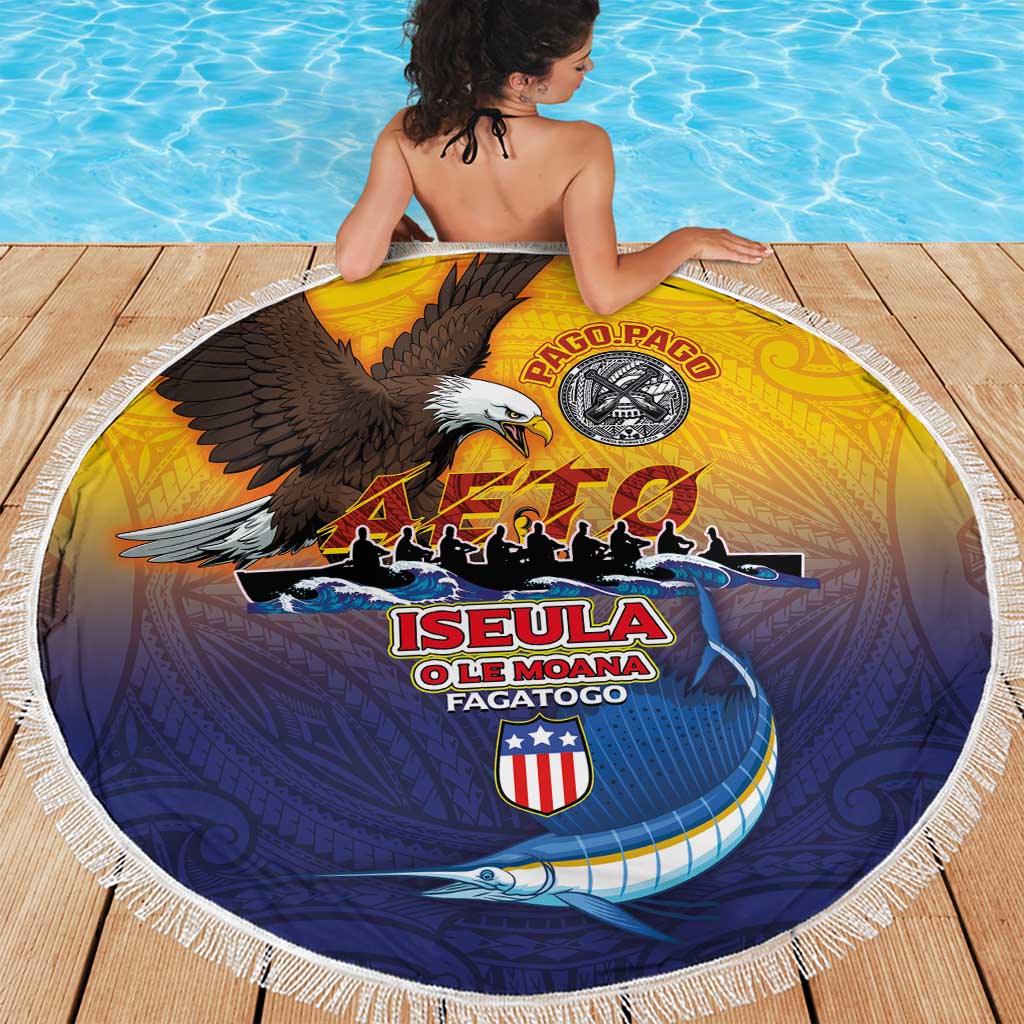 American Samoa Fautasi Beach Blanket Bald Eage and Sailfish with Kakau Motifs LT03 - Polynesian Pride