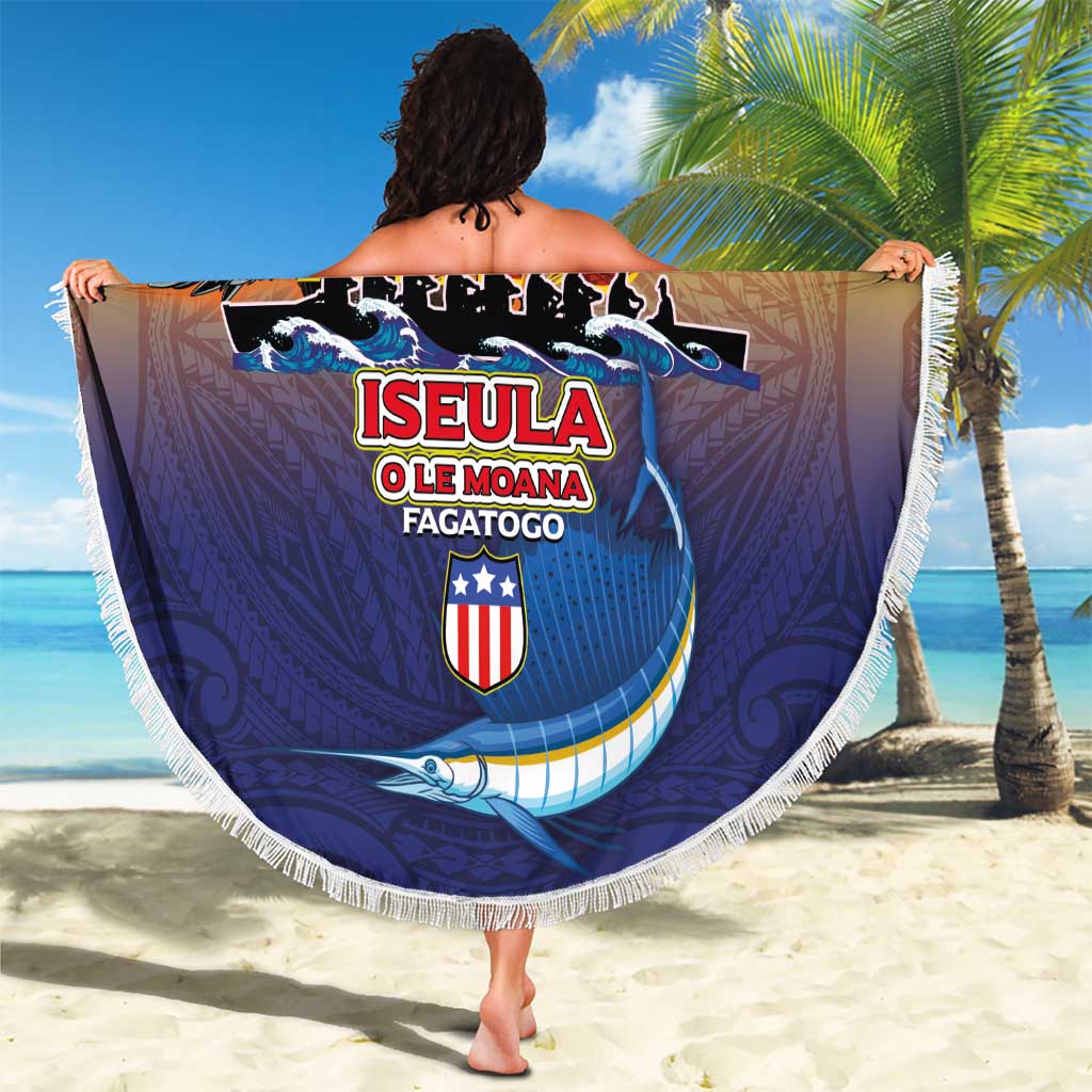 American Samoa Fautasi Beach Blanket Bald Eage and Sailfish with Kakau Motifs LT03 - Polynesian Pride
