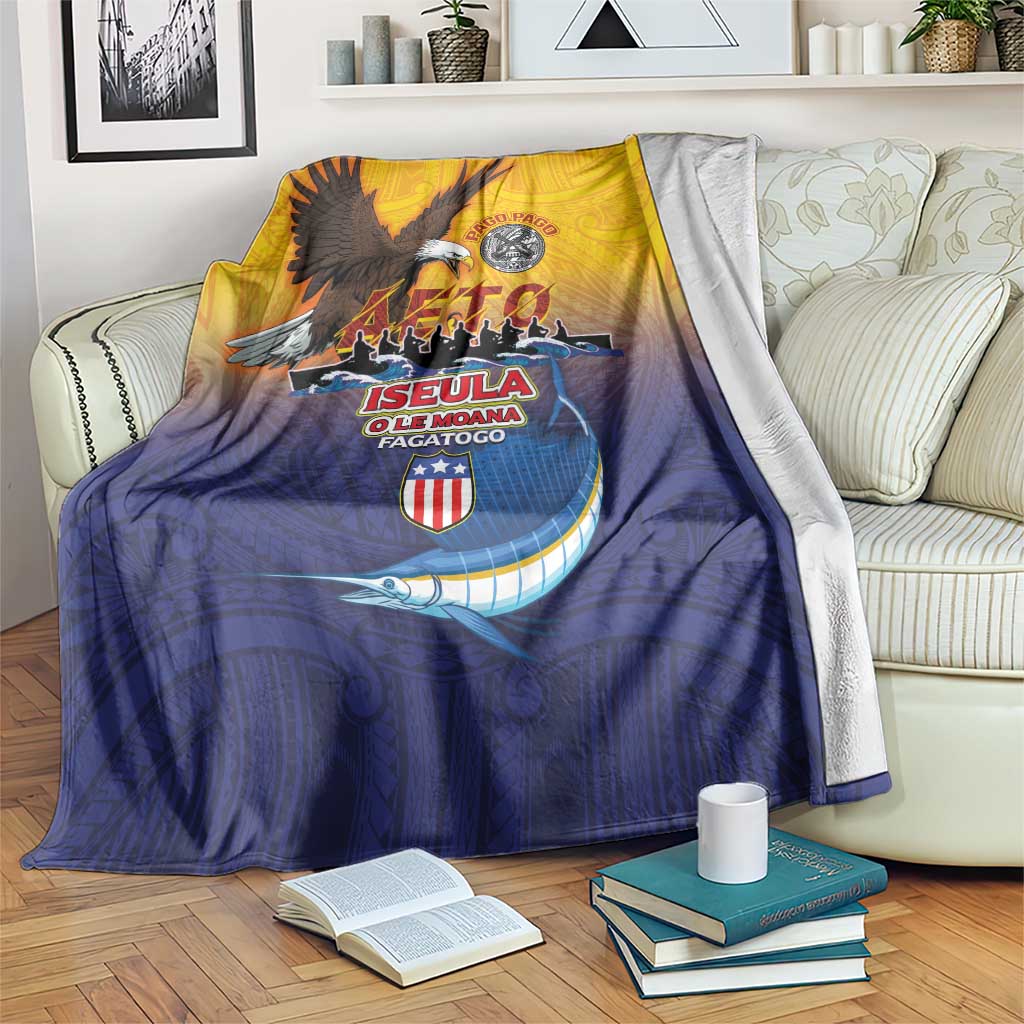 American Samoa Fautasi Blanket Bald Eage and Sailfish with Kakau Motifs - Polynesian Pride