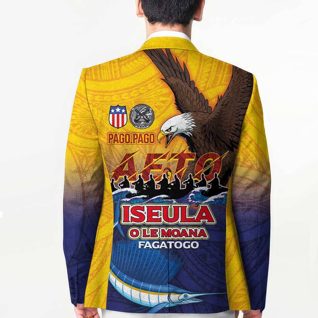 American Samoa Fautasi Blazer Bald Eage and Sailfish with Kakau Motifs - Polynesian Pride