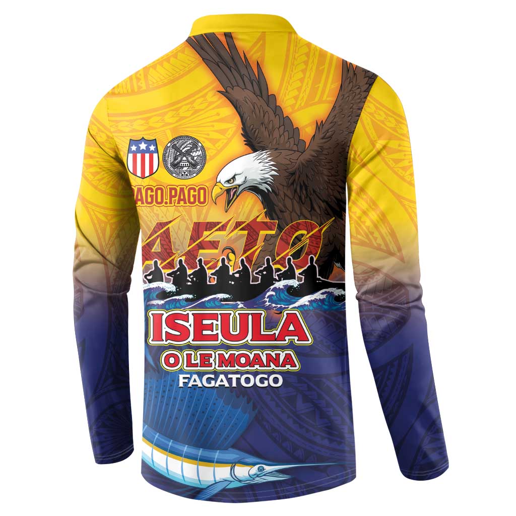 American Samoa Fautasi Button Sweatshirt Bald Eage and Sailfish with Kakau Motifs - Polynesian Pride