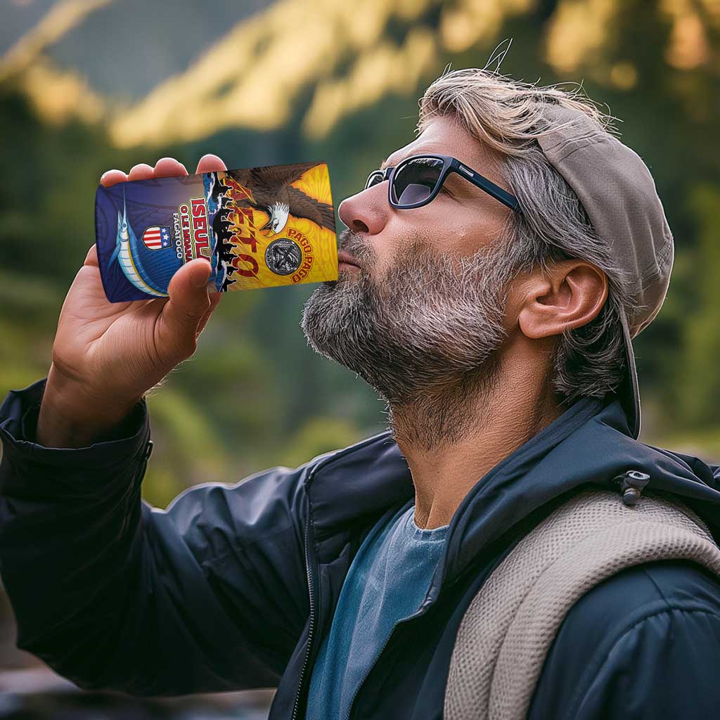 American Samoa Fautasi 4 in 1 Can Cooler Tumbler Bald Eage and Sailfish with Kakau Motifs - Polynesian Pride