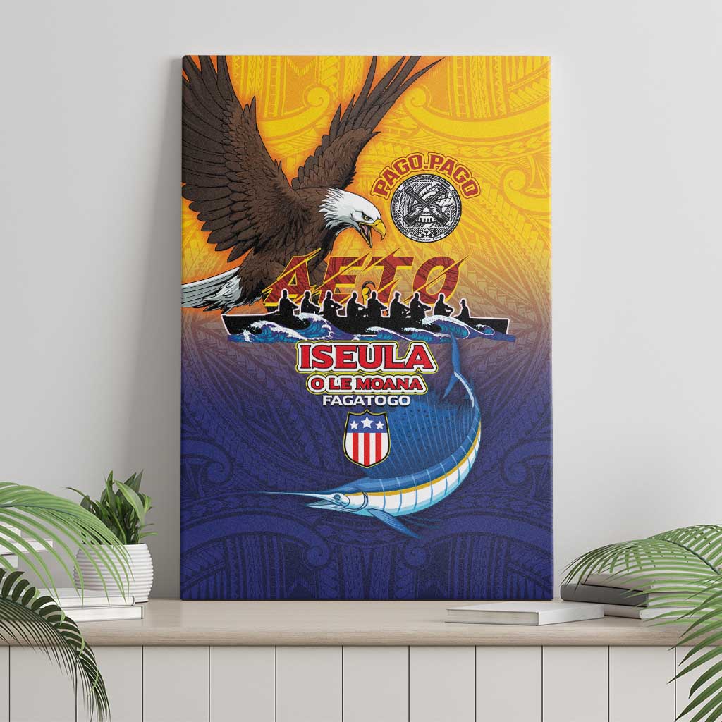 American Samoa Fautasi Canvas Wall Art Bald Eage and Sailfish with Kakau Motifs LT03 - Polynesian Pride