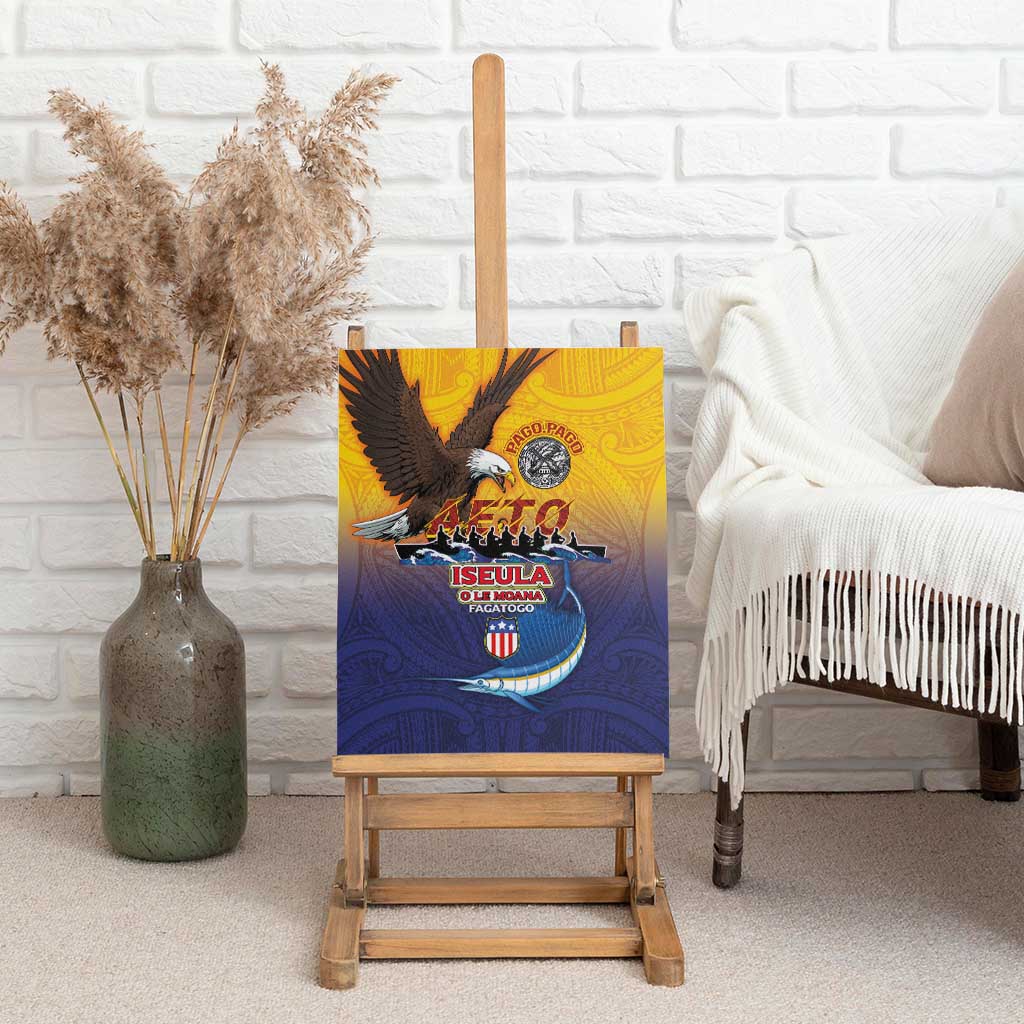 American Samoa Fautasi Canvas Wall Art Bald Eage and Sailfish with Kakau Motifs LT03 - Polynesian Pride