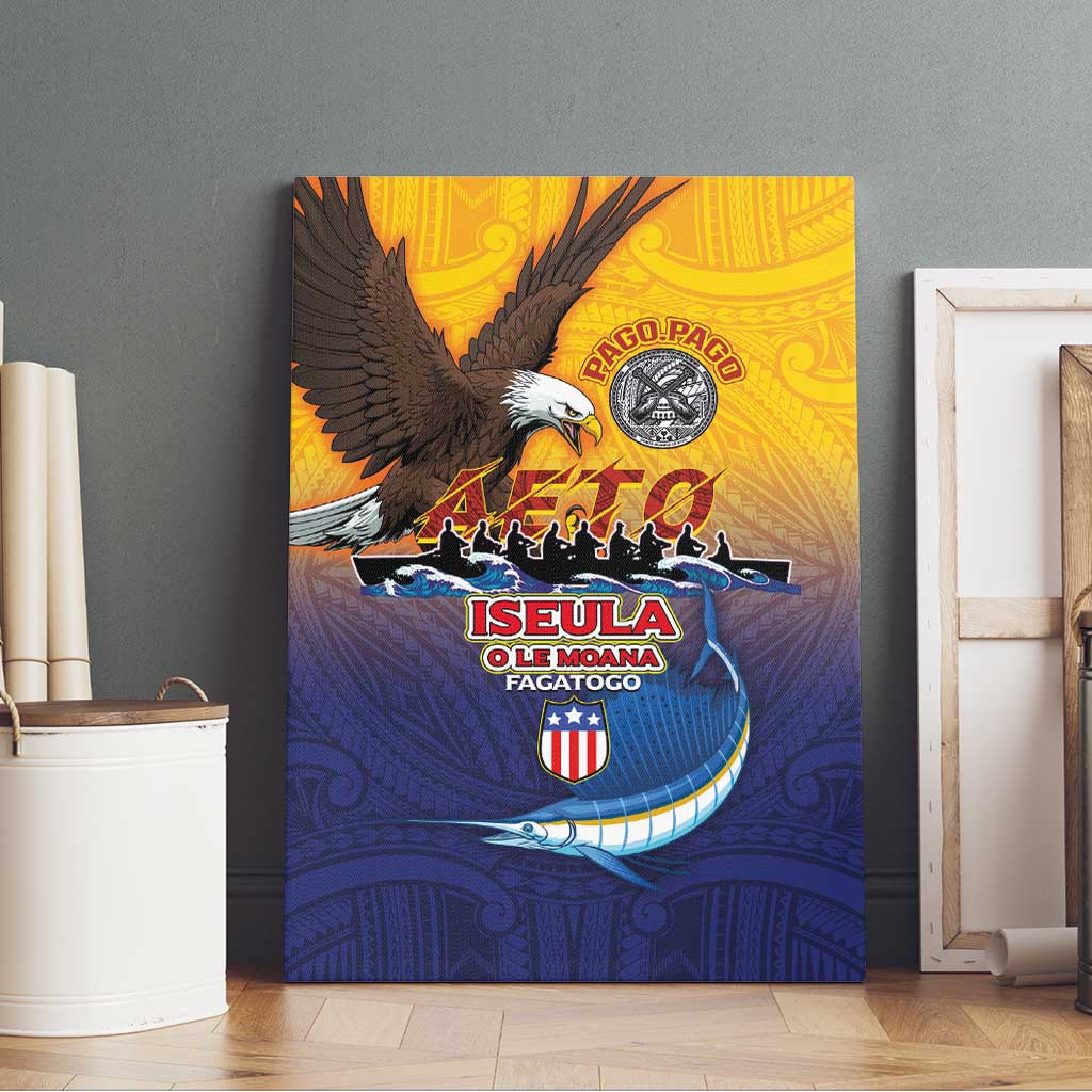 American Samoa Fautasi Canvas Wall Art Bald Eage and Sailfish with Kakau Motifs LT03 - Polynesian Pride