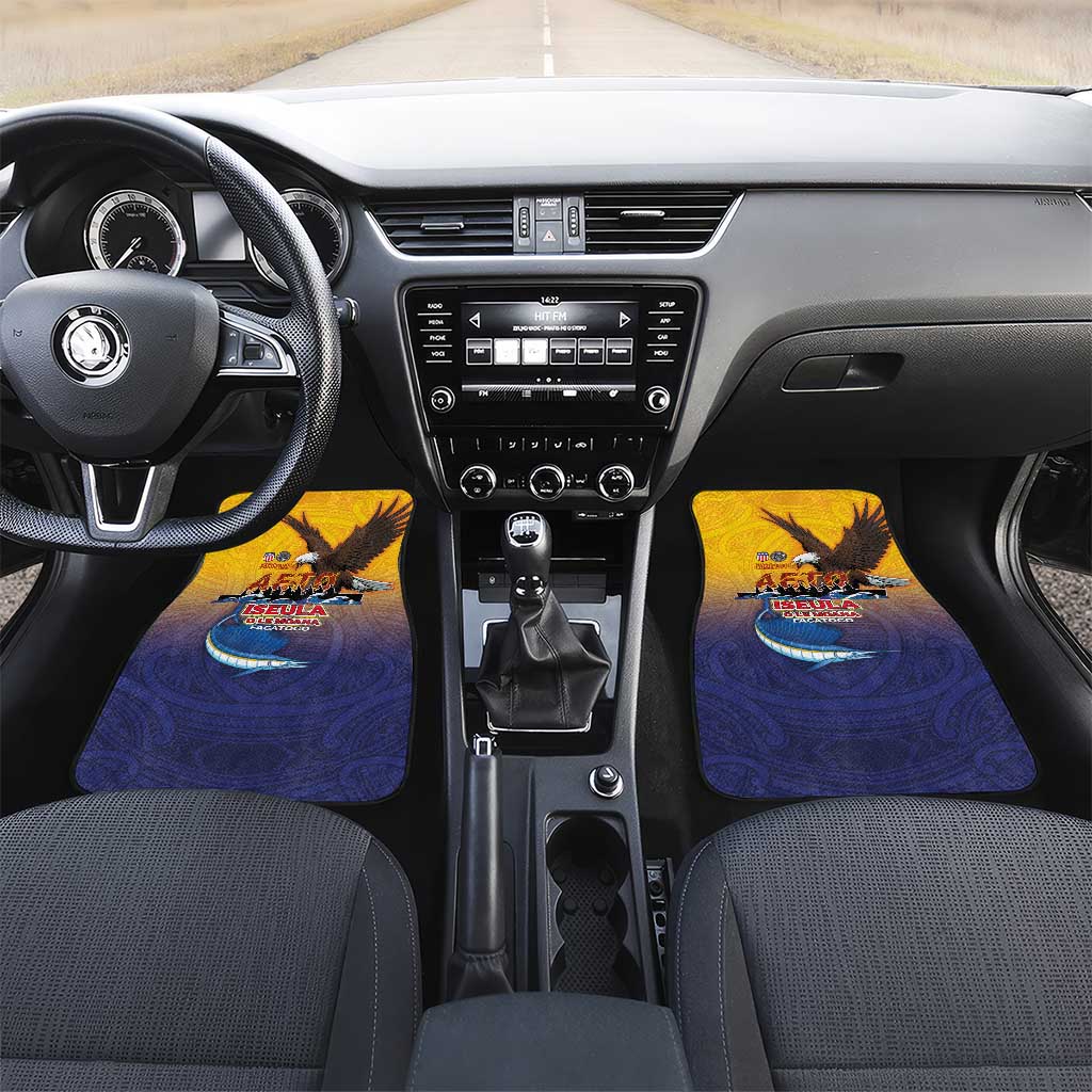 American Samoa Fautasi Car Mats Bald Eage and Sailfish with Kakau Motifs LT03 Set 2pcs - Front Yellow - Polynesian Pride