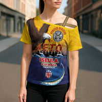 American Samoa Fautasi Cross Shoulder Shirt Bald Eage and Sailfish with Kakau Motifs - Polynesian Pride