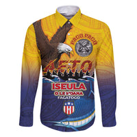 American Samoa Fautasi Family Matching Long Sleeve Bodycon Dress and Hawaiian Shirt Bald Eage and Sailfish with Kakau Motifs - Polynesian Pride